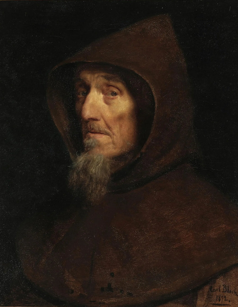 A monk's head. - Carl Heinrich Bloch