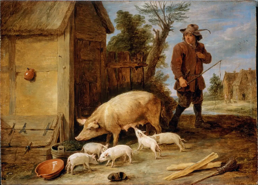 A sow and her litter - David Teniers the Younger