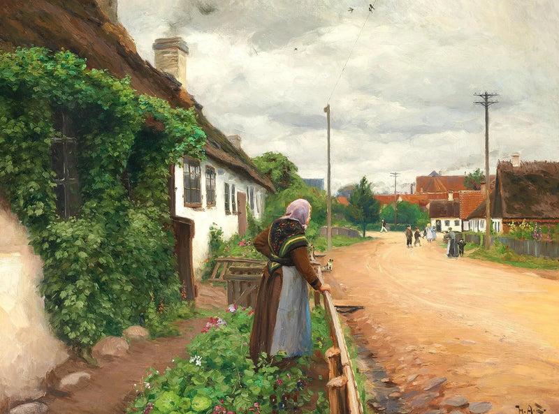 A Old Woman Watching the Village Children While They Play. - H. A. Brendekilde