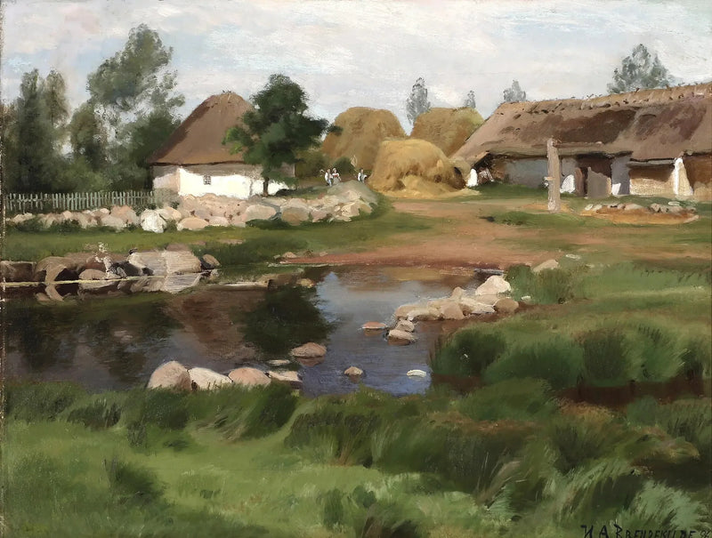 A view of the village pond. - H. A. Brendekilde