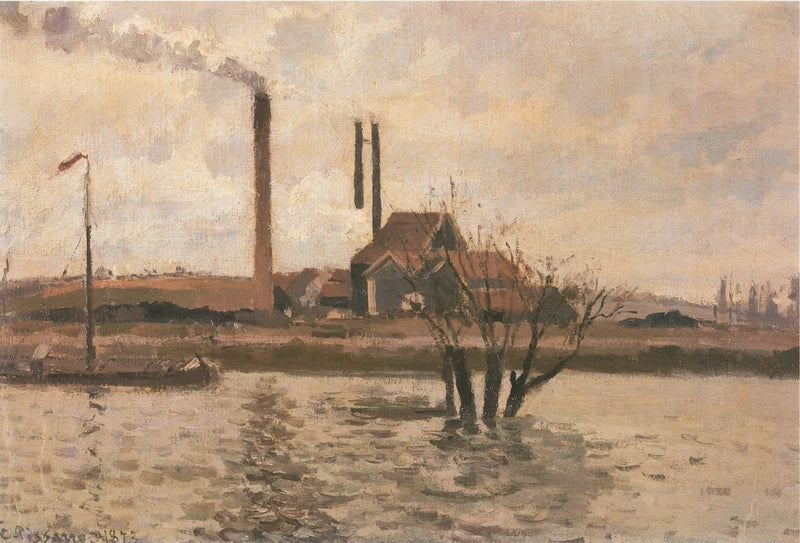 Factory in Saint-Ouen-l'Aumône, the flood of the Oise - Camille Pissarro
