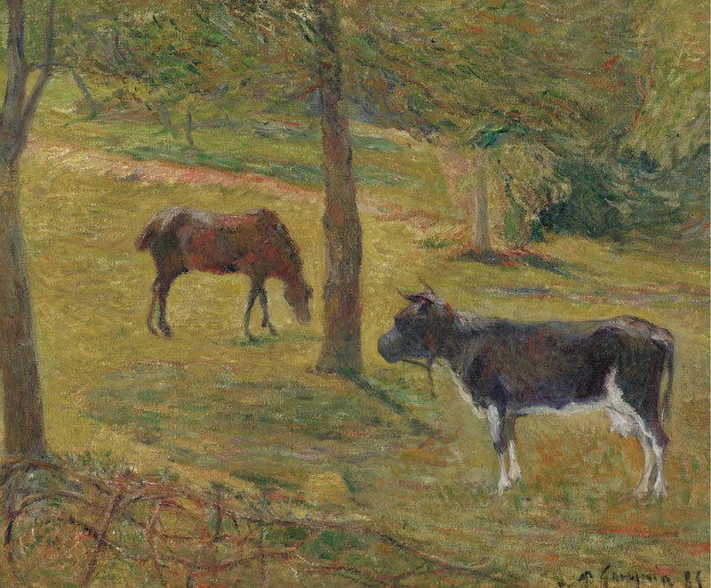 Cow and horse in a meadow - Paul Gauguin