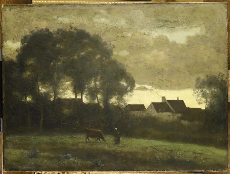 Vachère dans un pré au soleil couchant - Jean-Baptiste Camille Corot - Alpha Reproduction