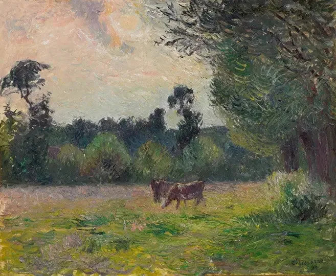 Cows in a Meadow, Sunset - Camille Pissarro