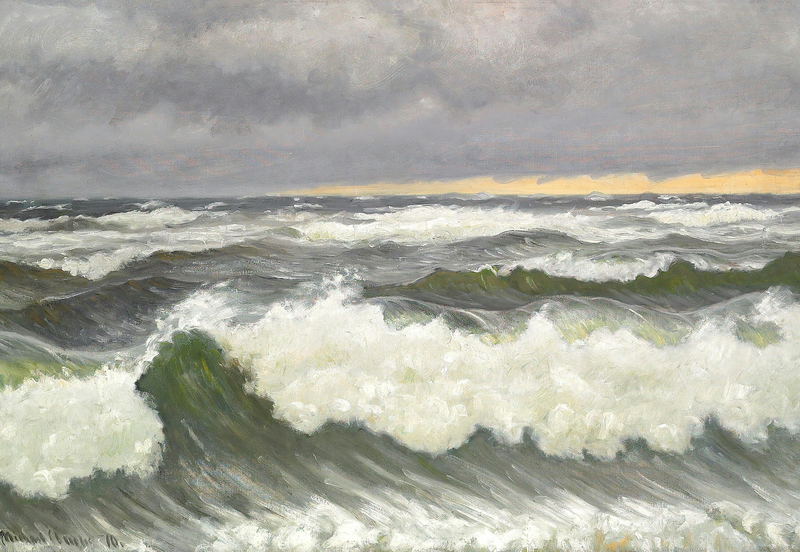 Waves crashing on a rainy day, Skagen. - Michael Peter Ancher