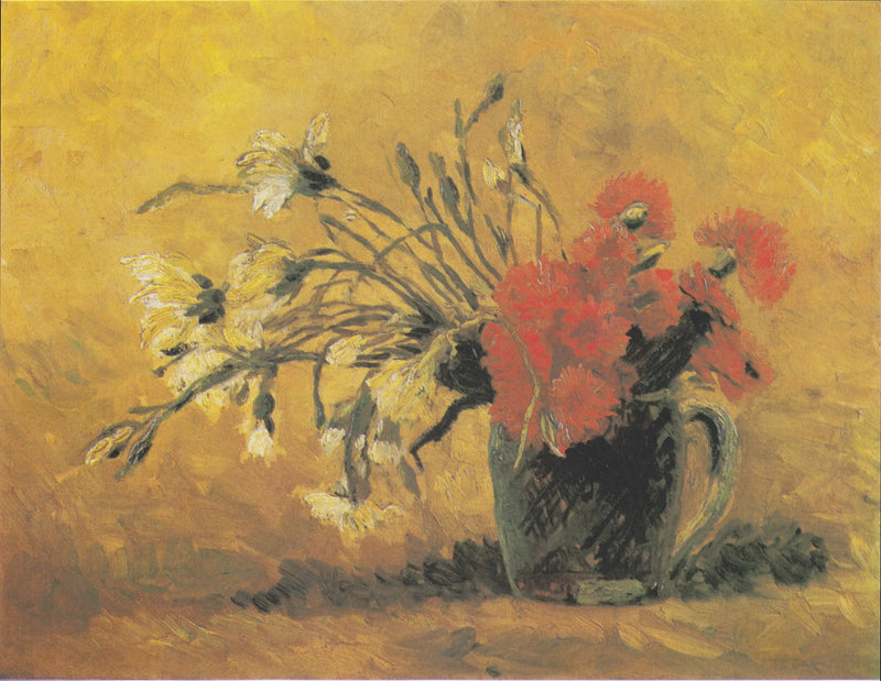 Vase with red and white carnation on yellow background - Vincent van Gogh