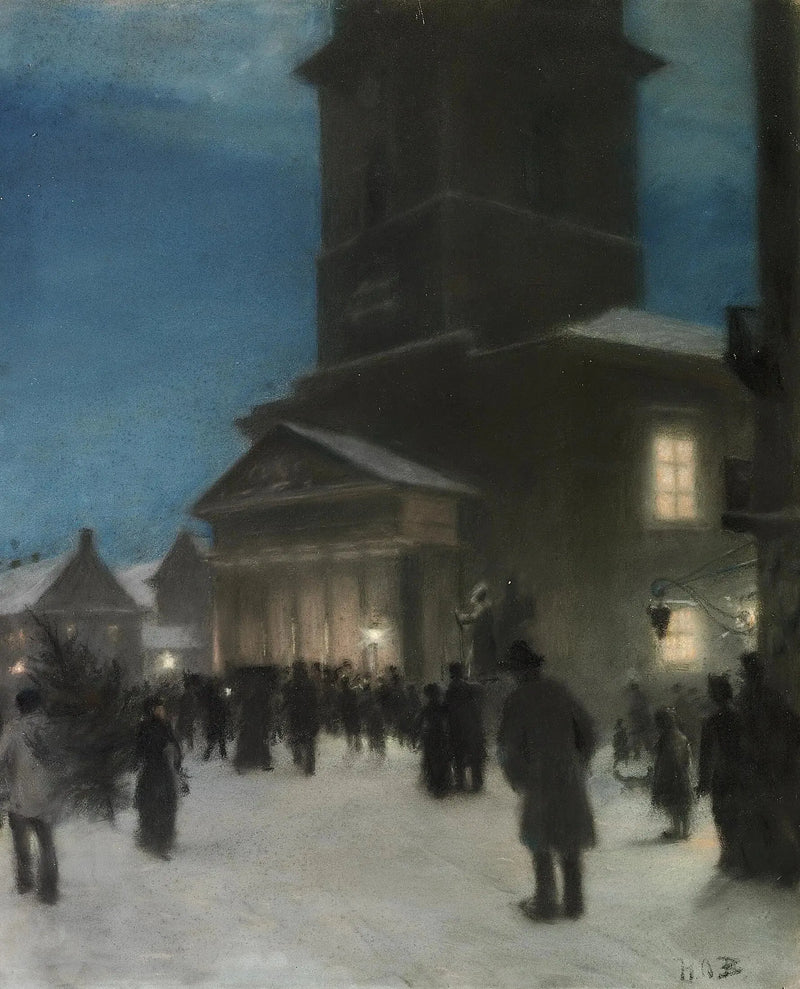Christmas Eve in front of the Notre-Dame Church (Vor Frue Kirke) in Copenhagen. - H. A. Brendekilde