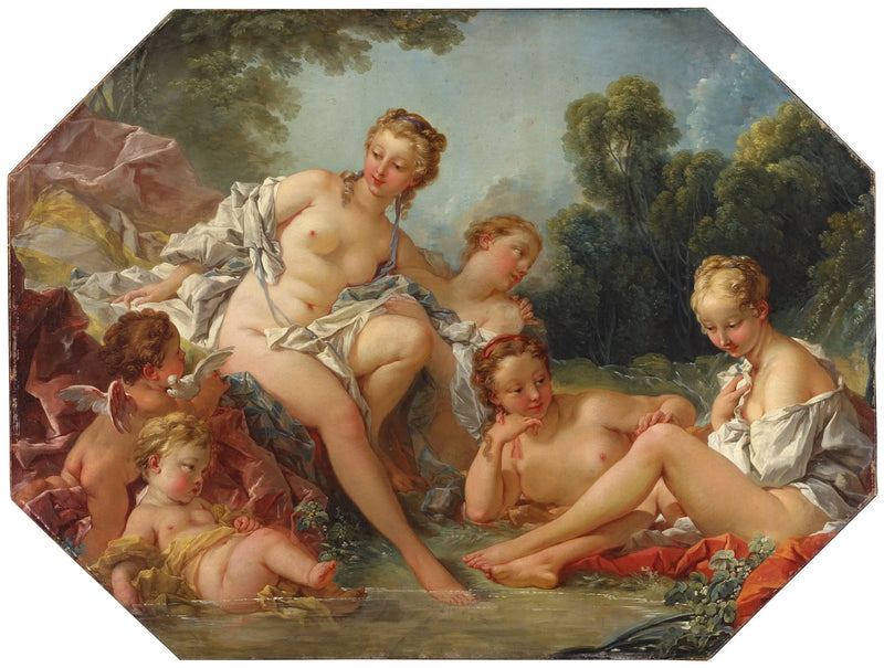 Venus in her bath surrounded by nymphs and cupids - François Boucher