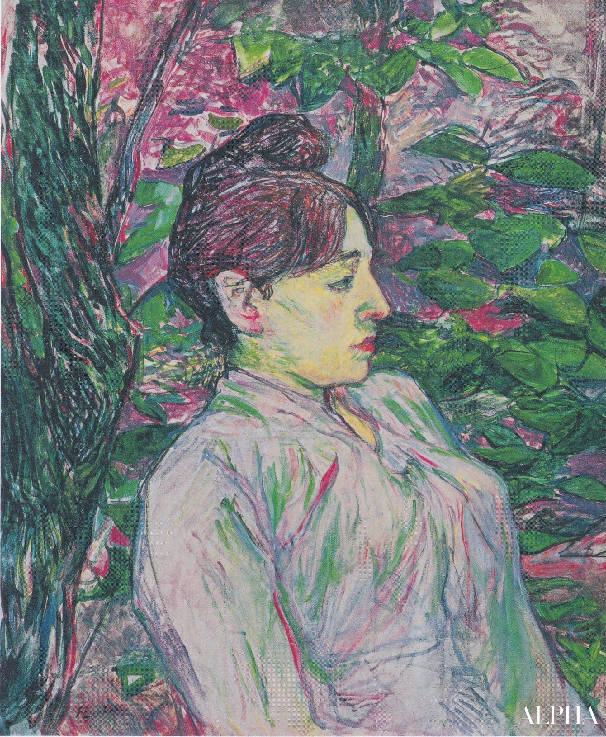 Greens (woman sitting in a garden) - Toulouse Lautrec - High-end reproductions of paintings and artworks