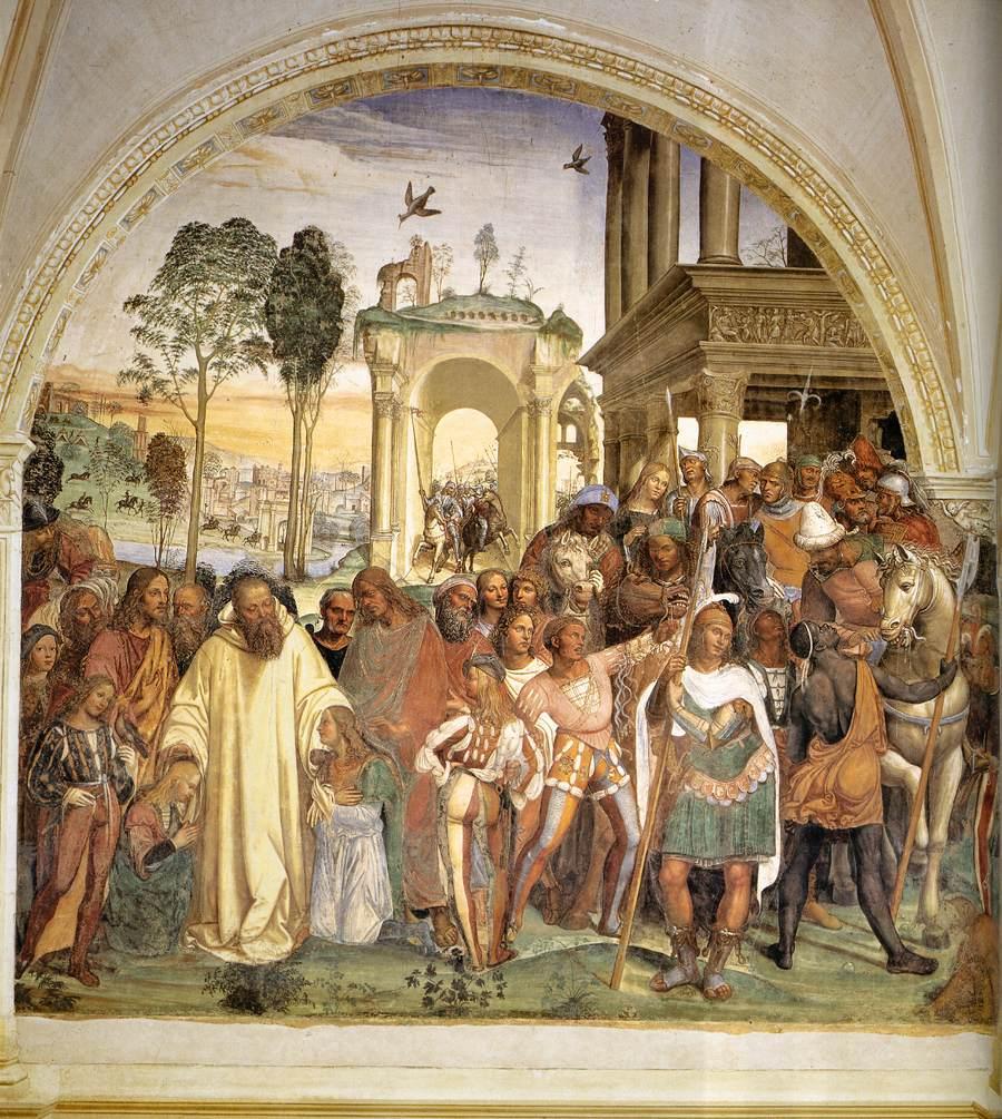 Vie de saint Benoît Scène 12 Benoît reçoit deux jeunes Romains Maur et Placide - Il Sodoma (Giovanni Antonio Bazzi)