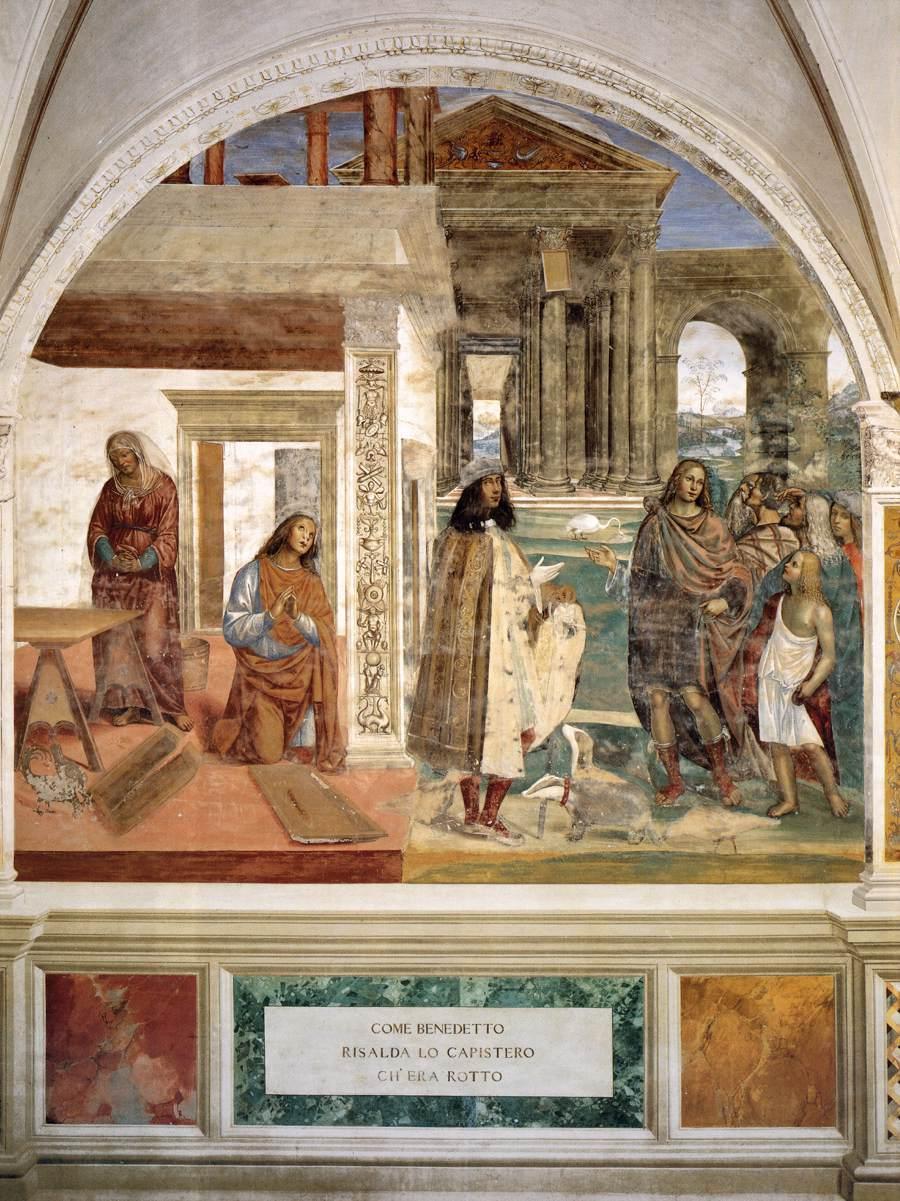 Life of Saint Benedict, Scene 3 Benedict repairs the broken sieve - Il Sodoma (Giovanni Antonio Bazzi)