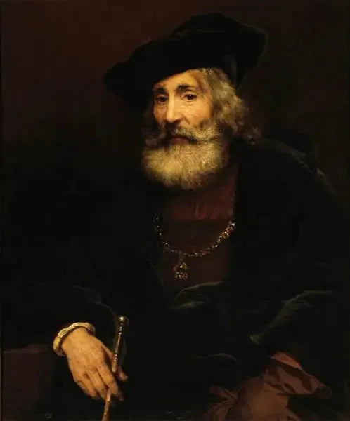 Old Man Sitting with a Cane in a Fancy Costume - Rembrandt