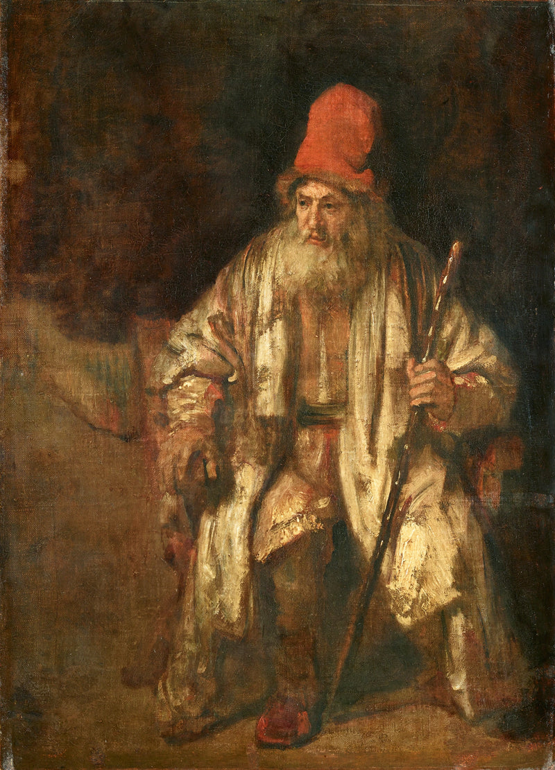 Bust of an old man wearing a red hat - Rembrandt