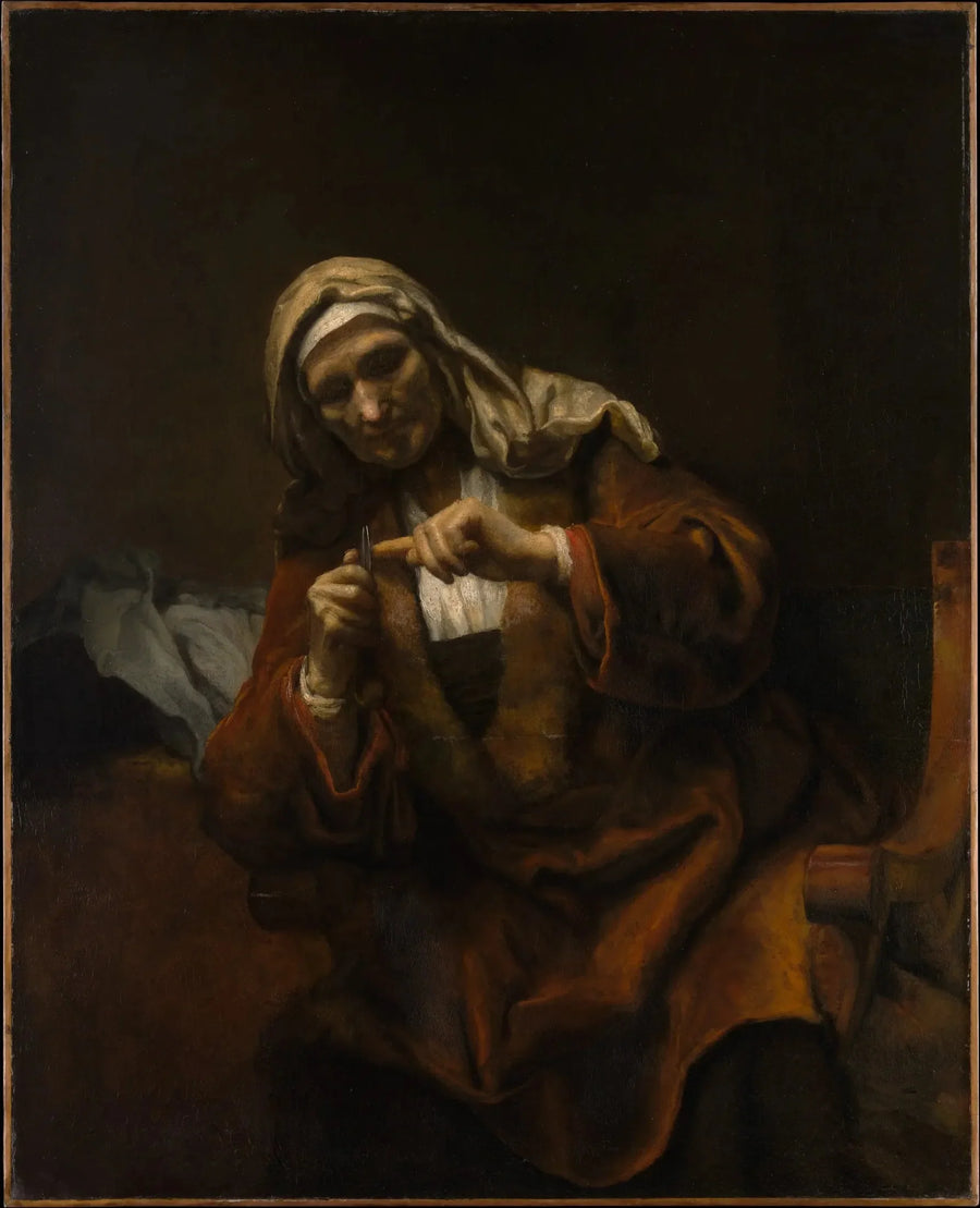 Old Woman Cutting Her Nails - Rembrandt