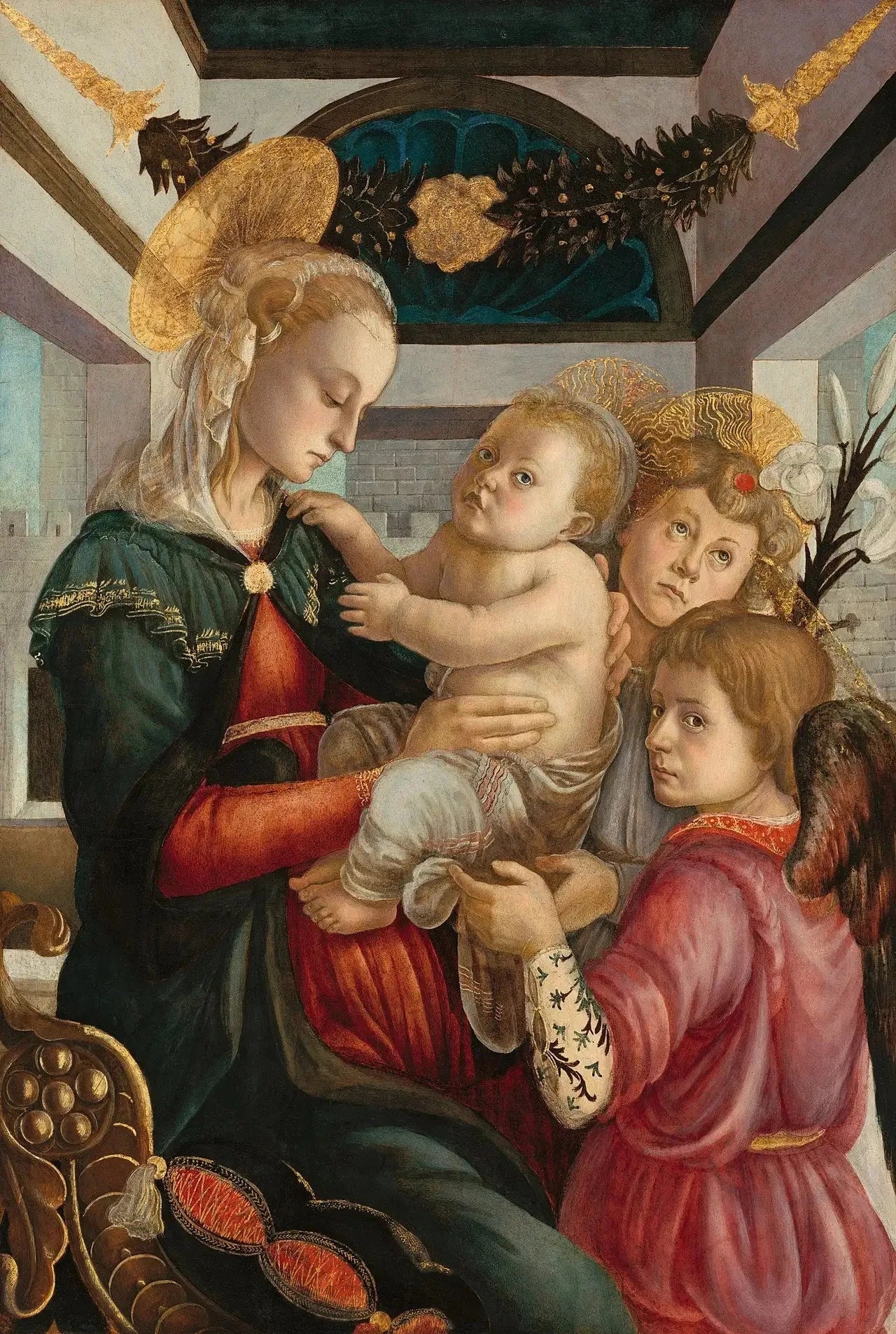Vierge à l'Enfant avec anges - Sandro Botticelli image 1 tableau peint à l’huile sur toile
