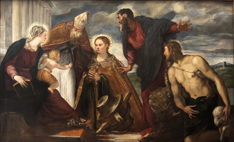 Virgin and Child, with Saint Catherine, Saint Augustine, Saint Mark, and Saint John the Baptist - Jacopo Tintoretto