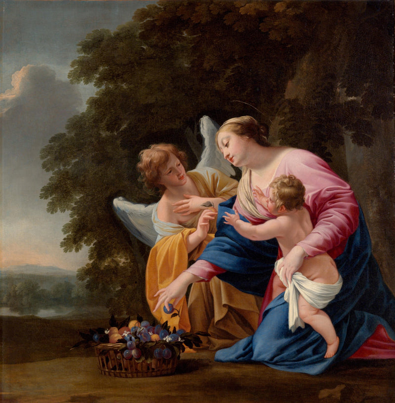 Virgin and Child with an Angel - Simon Vouet