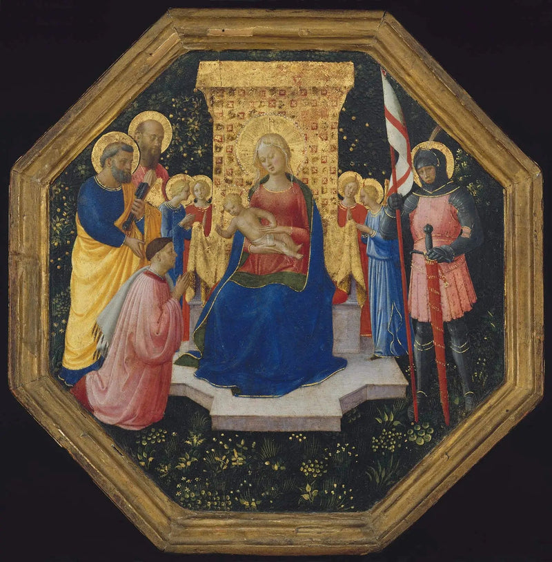 Virgin and Child Enthroned with Saints Peter, Paul, and George (?), Four Angels, and a Donor - Fra Angelico