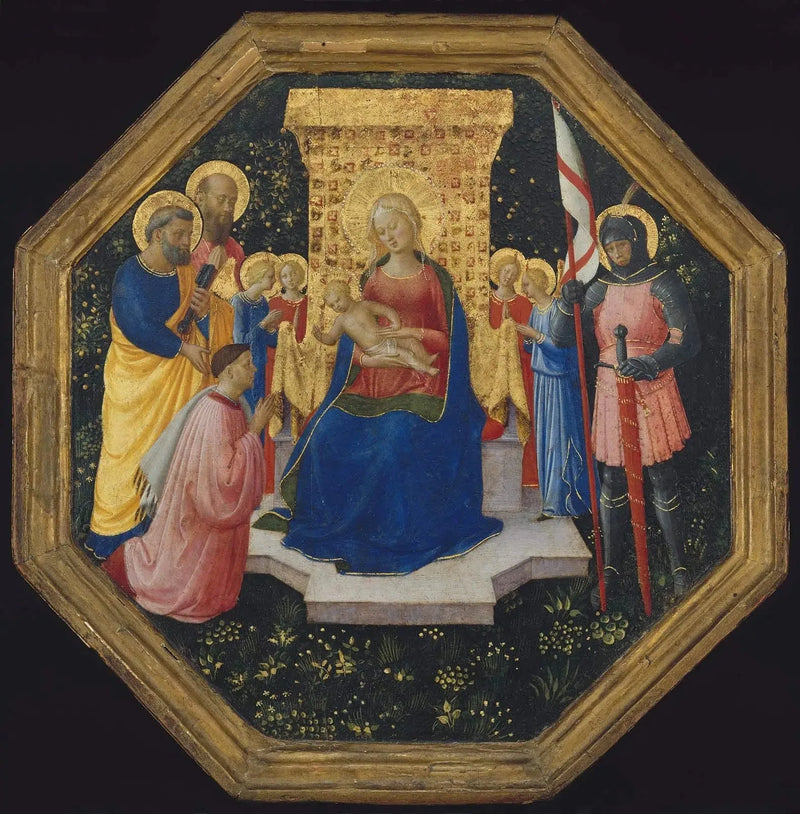 Virgin and Child Enthroned with Saints Peter, Paul, and George (?), Four Angels, and a Donor - Fra Angelico