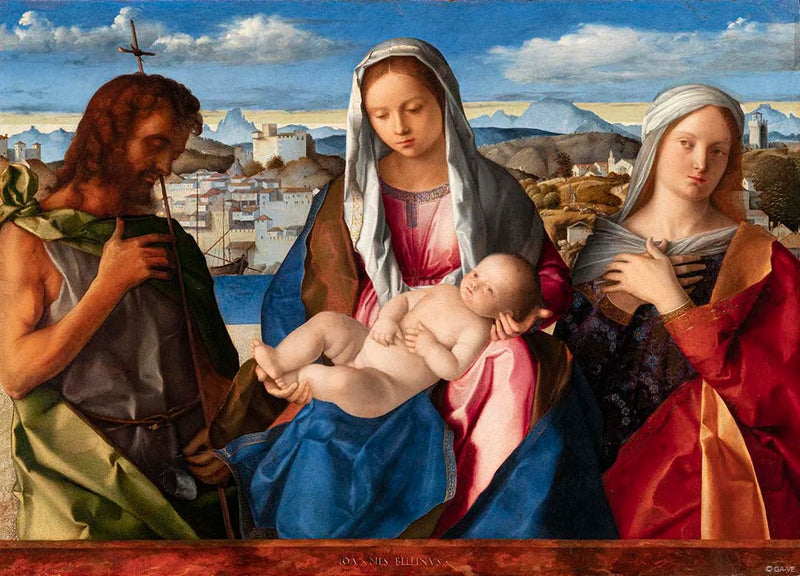 Virgin and Child surrounded by Saint John the Baptist and a Saint - Giovanni Bellini