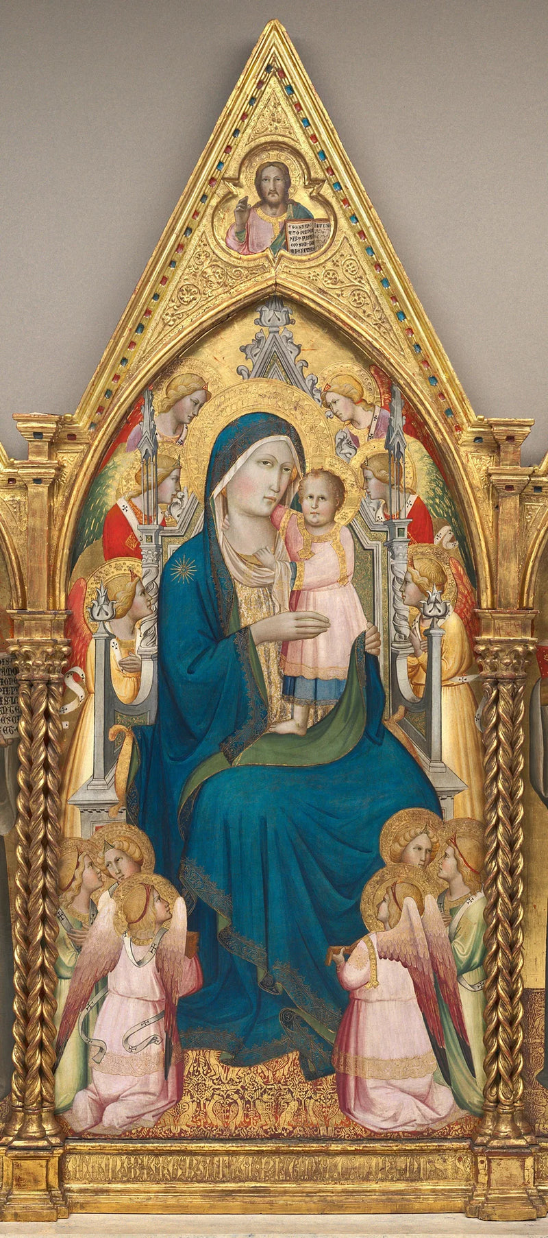 Virgin and Child enthroned with twelve angels and Christ blessing [central panel] - Agnolo Gaddi