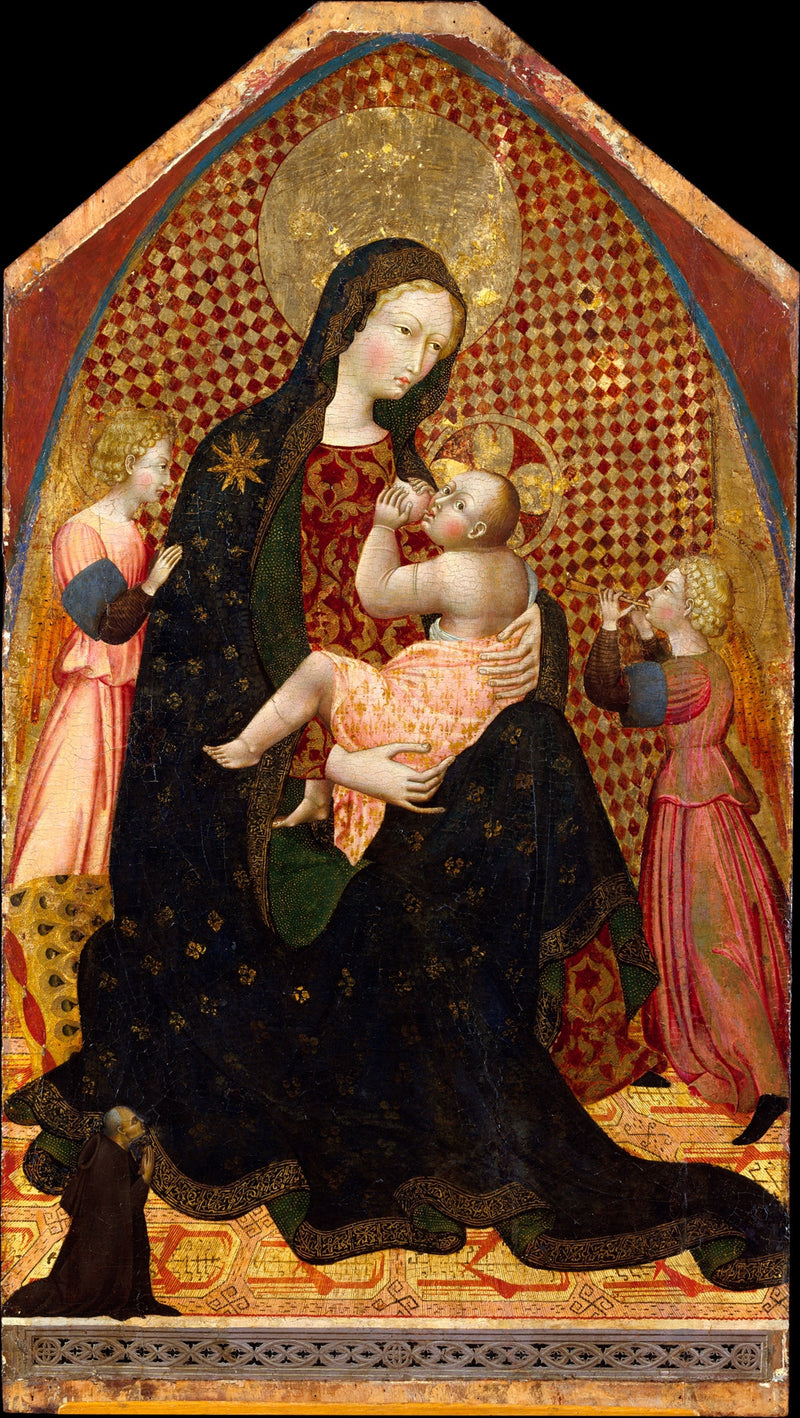 Virgin and Child with Two Angels and a Donor - Giovanni di Paolo