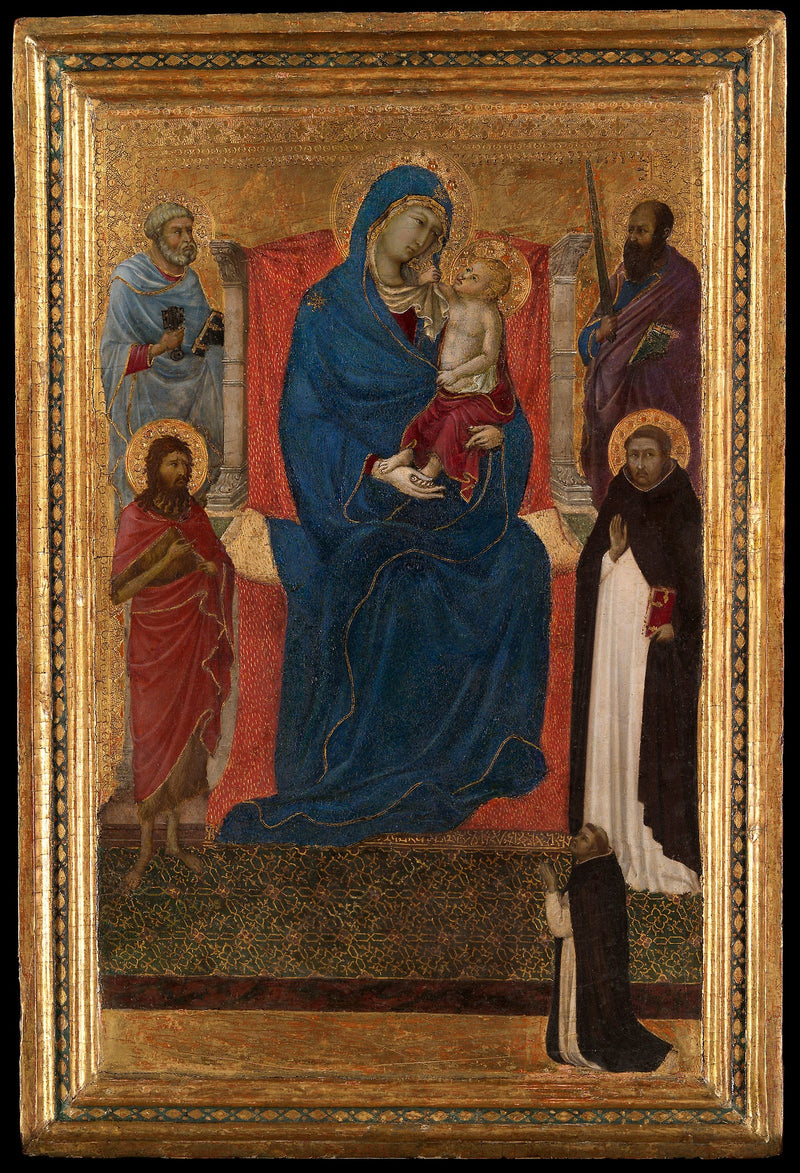 Virgin and Child in Majesty with Saint Peter, Saint Paul, Saint John the Baptist, Saint Dominic, and a Donor - Ugolino di Nerio