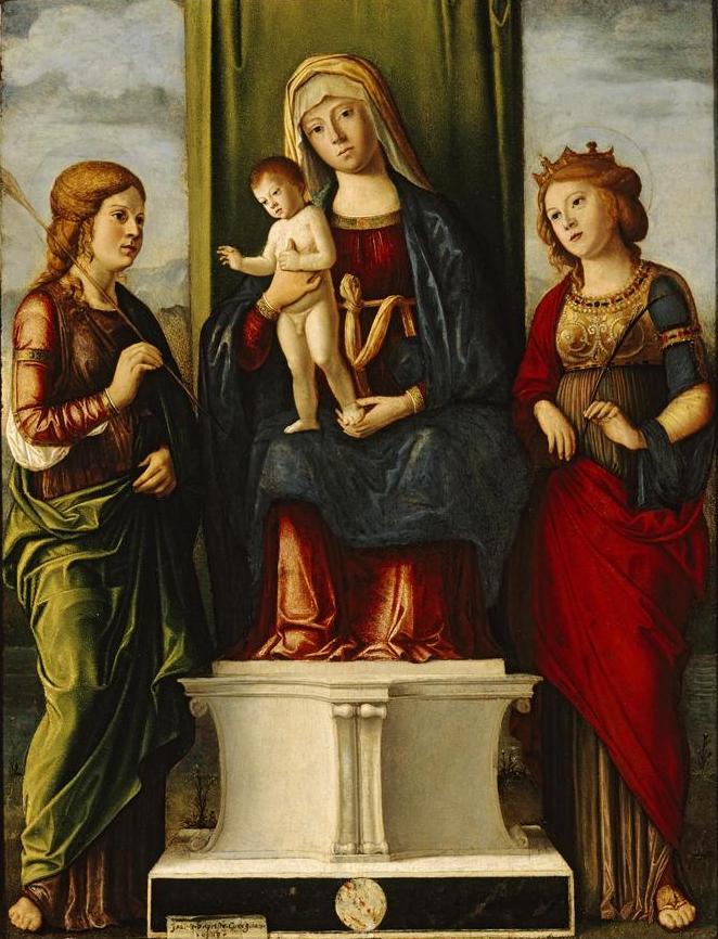 Virgin and Child enthroned with two martyr virgins - Cima da Conegliano