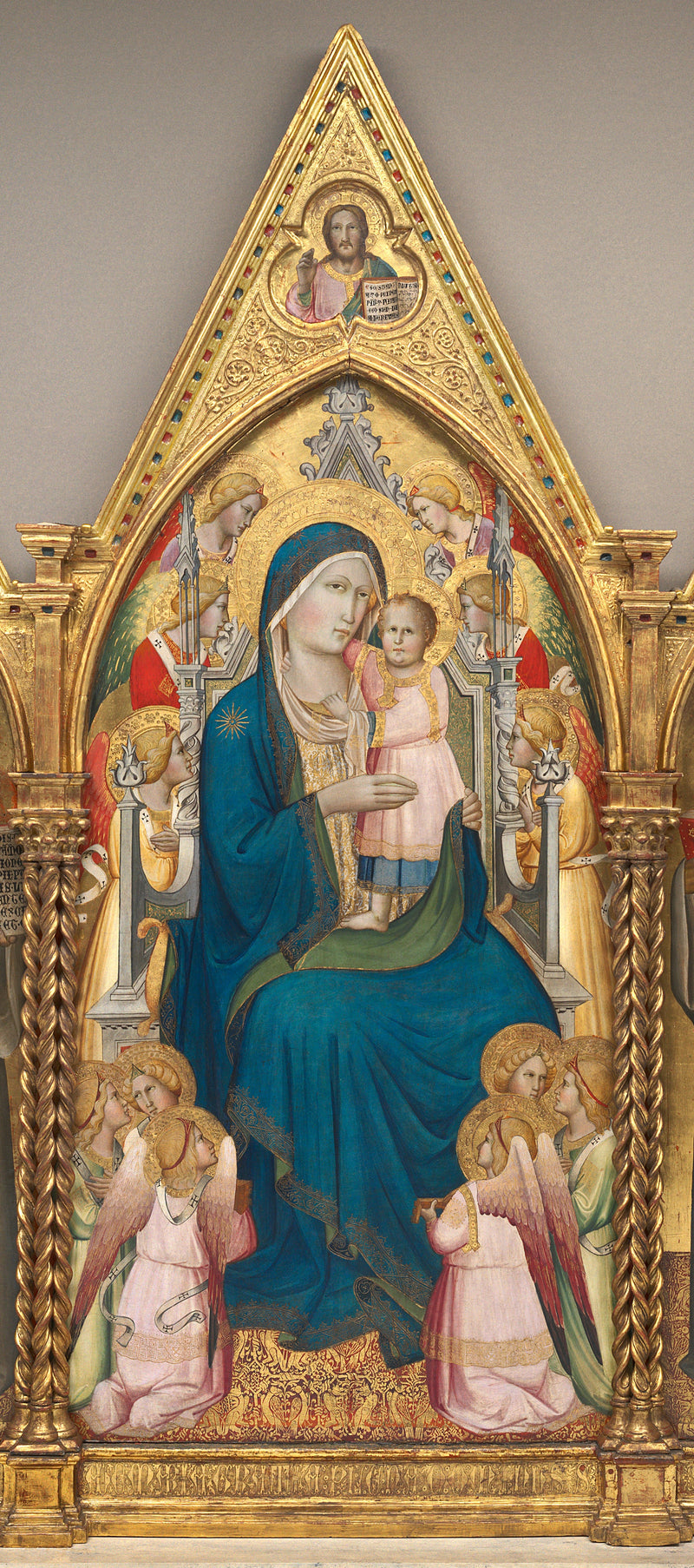 Virgin and Child enthroned with twelve angels and Christ blessing [central panel] - Agnolo Gaddi