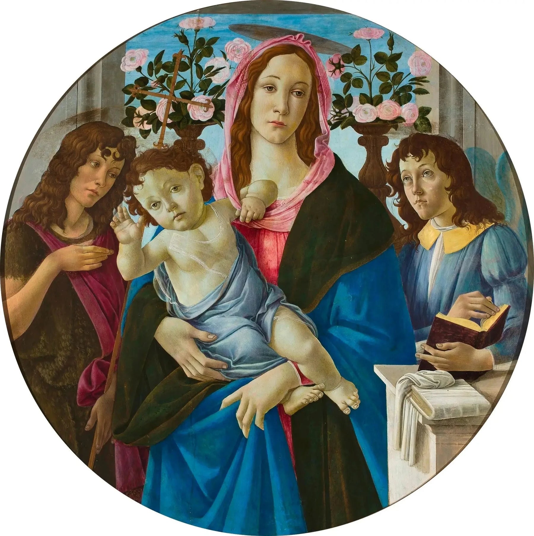 Vierge à l’Enfant avec saint Jean-Baptiste et un ange, Botticelli et atelier, vers 1480, musée national de Varsovie – reproduction peinture à l’huile sur toile