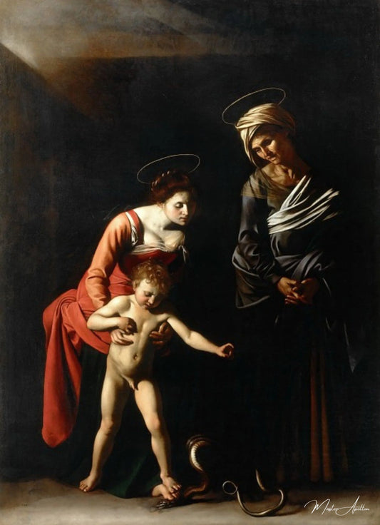 Vierge et enfant avec un serpent - Caravage - Reproductions de tableaux et peintures haut de gamme