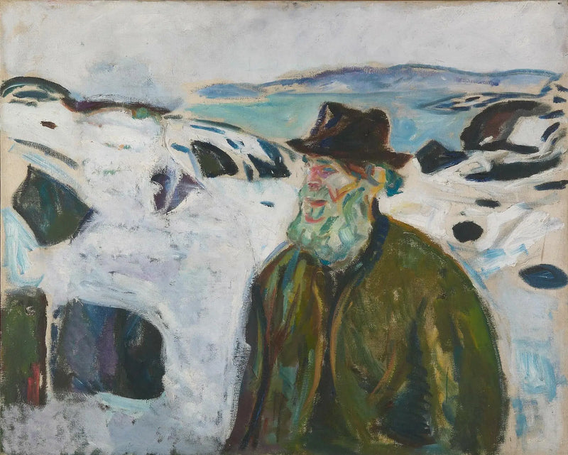 Old Fisherman on a Snow-Covered Coast - Edvard Munch