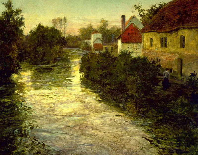 Village by a stream - Frits Thaulow
