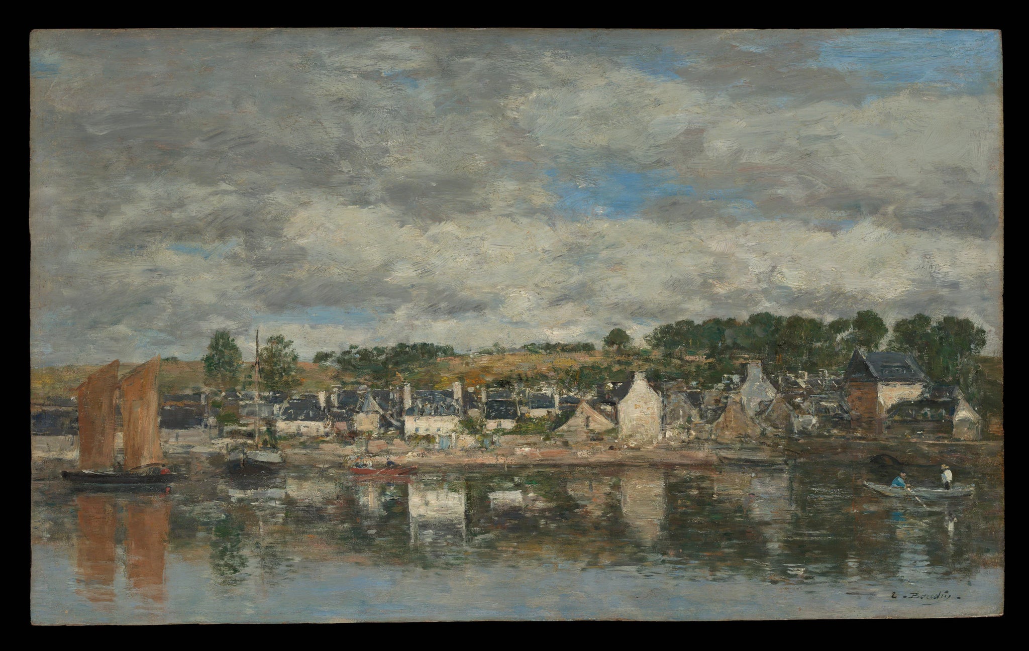 Village au bord d'une rivière - Eugène Boudin
