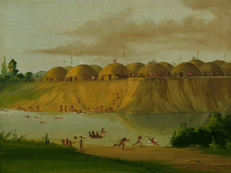 Hidatsa Village, earth-covered huts, on the Knife River, 1810 miles above Saint Louis - George Catlin