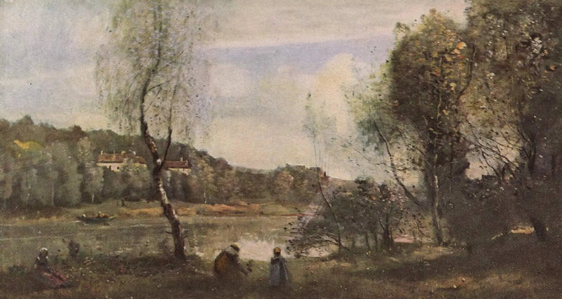 Ville d'Avray, the pond with the birch tree in front of the villas - Jean-Baptiste Camille Corot