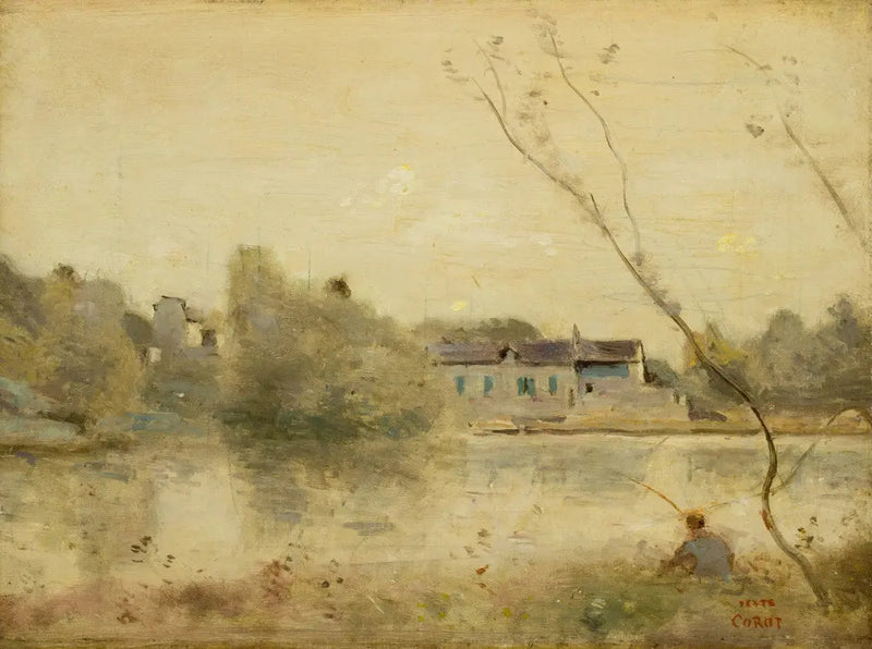 Ville-d'Avray. The pond, small trees leaning in the foreground - Jean-Baptiste Camille Corot