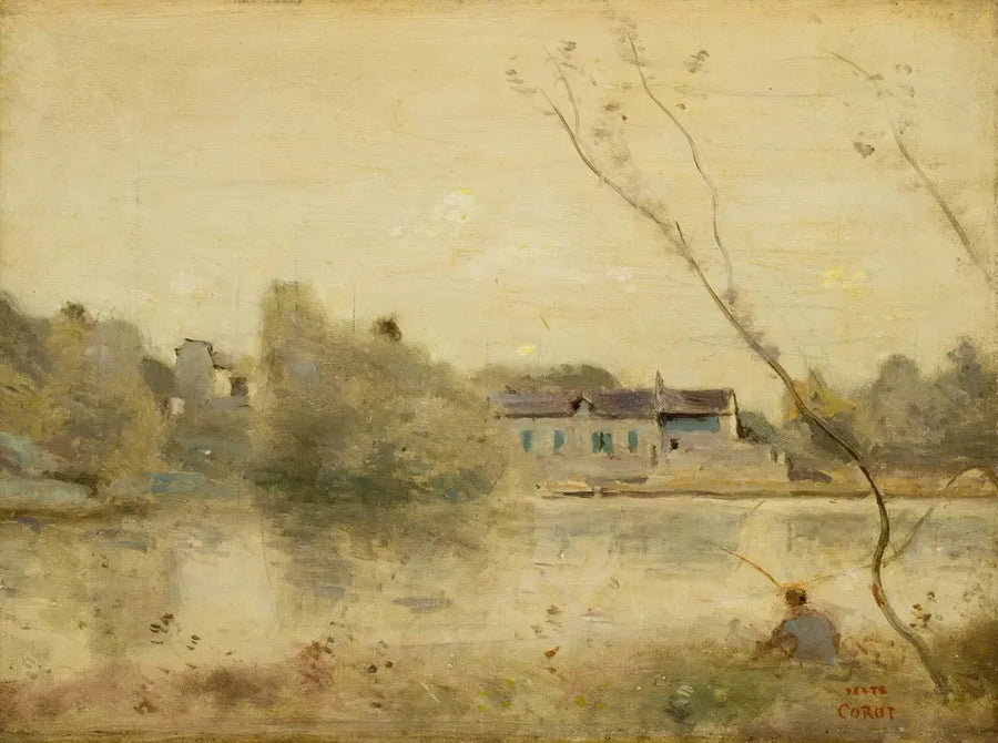 Ville-d'Avray. The pond, small trees leaning in the foreground - Jean-Baptiste Camille Corot