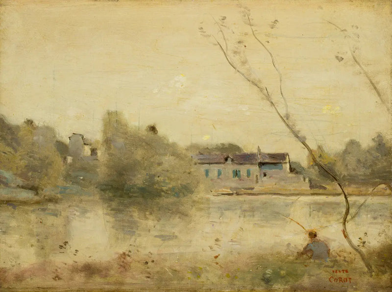 Ville-d'Avray. The pond, small trees leaning in the foreground - Jean-Baptiste Camille Corot