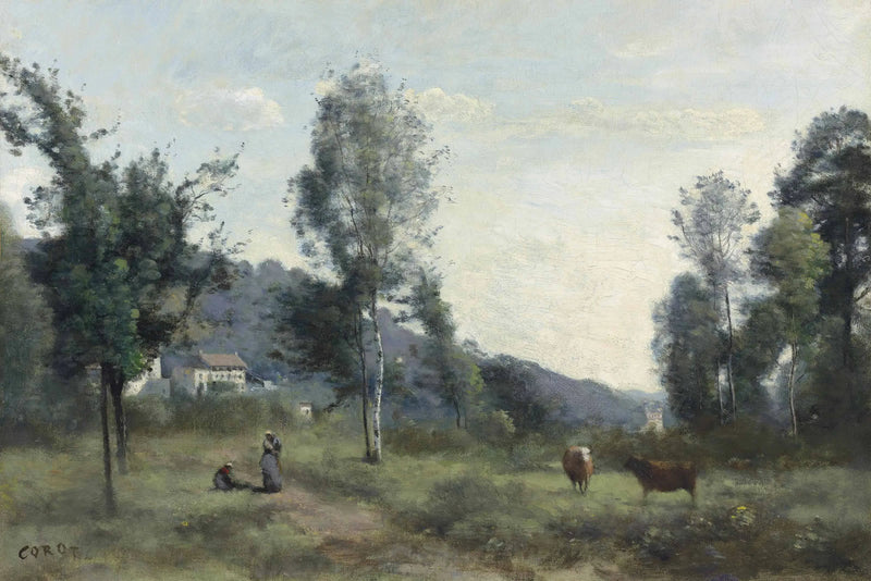 Ville d'Avray, pasture with, in the background, a hillside in the mist - Jean-Baptiste Camille Corot