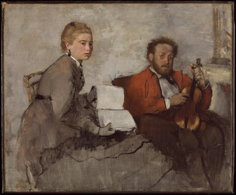 Violinist and young woman holding a music notebook) - Edgar Degas