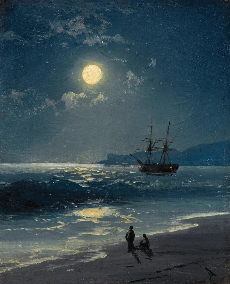 Sailboat on a Calm Sea under the Moonlight - Ivan Aïvazovski