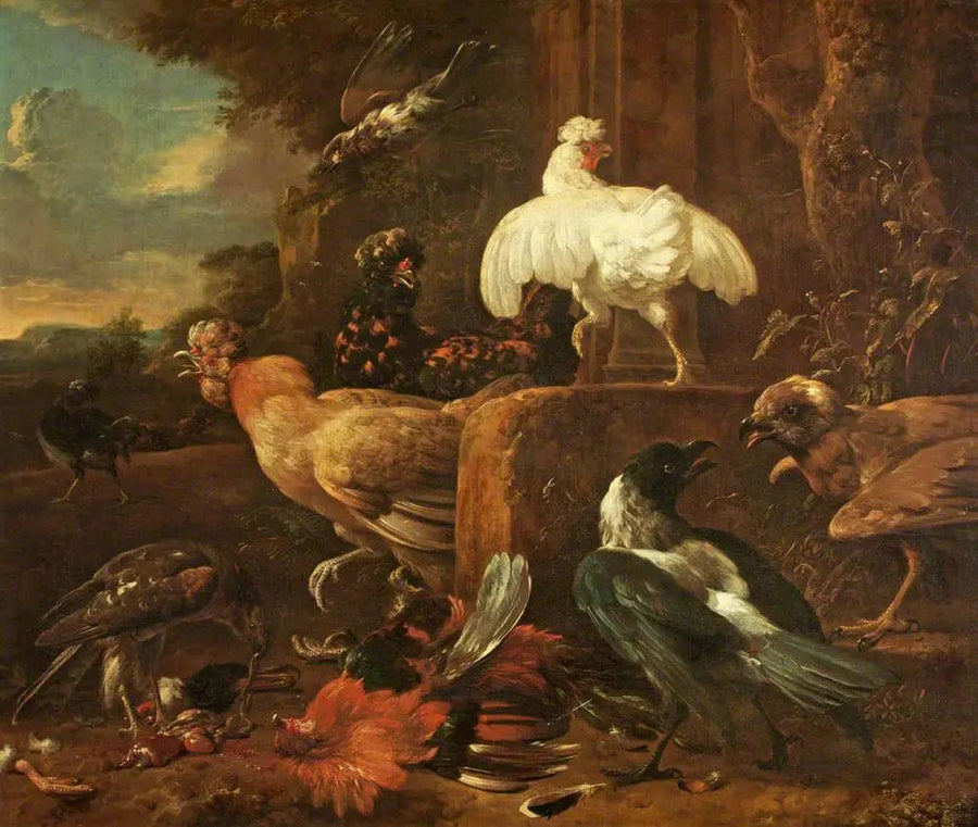 Poultry attacked by predatory birds in a landscape - Melchior de Hondecoeter