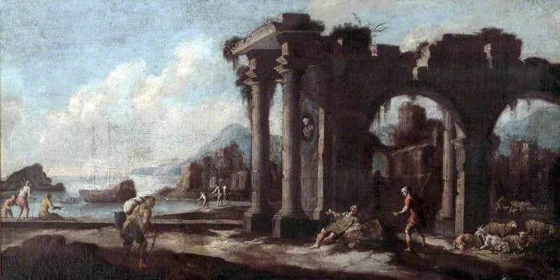 Vue d'un fort du sud avec des personnages - Salvator Rosa image 1 reproduction de peinture à l’huile