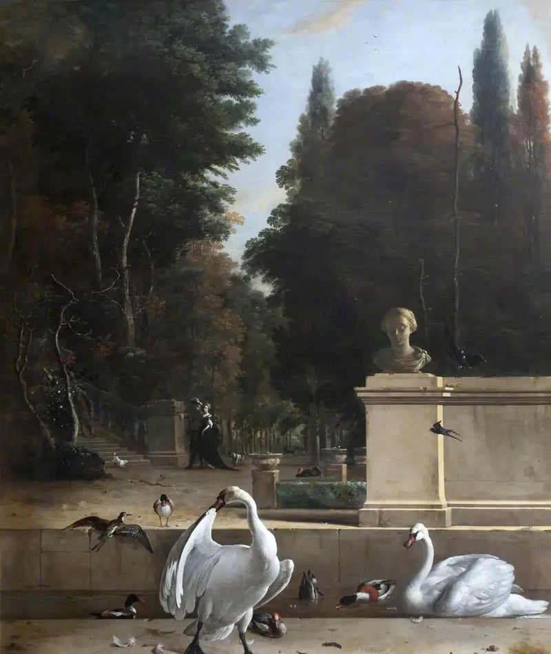 View of a park with swans and ducks - Melchior de Hondecoeter