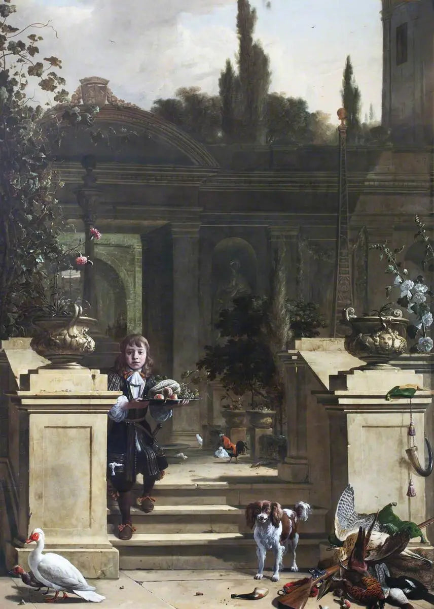View of a terrace with a descending page - Melchior de Hondecoeter
