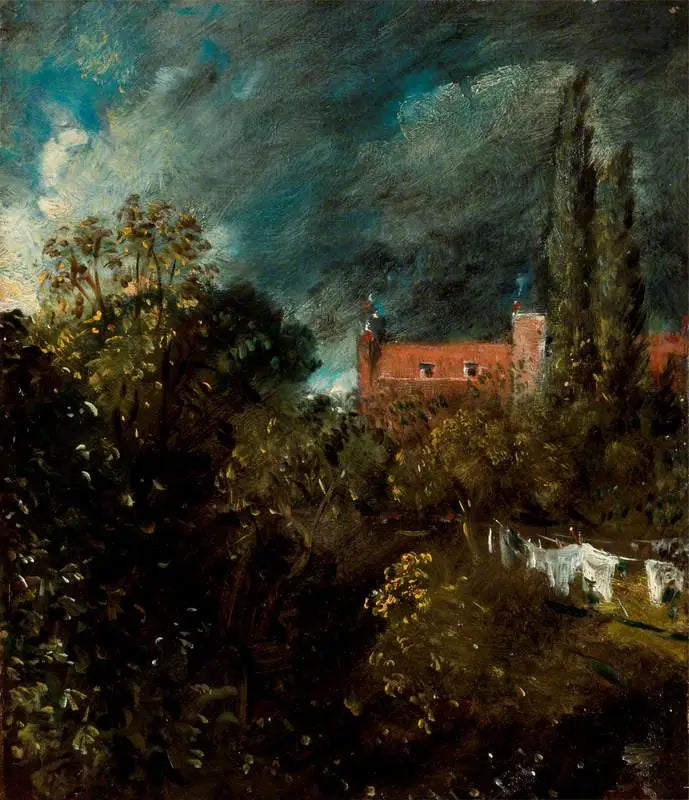Vue dans un jardin avec une maison rouge au-delà - John Constable - Alpha Reproduction