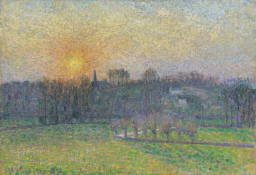 View of Bazincourt, sunset - Camille Pissarro