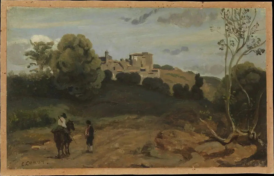 View of Genzano with a Rider and a Peasant - Jean-Baptiste Camille Corot
