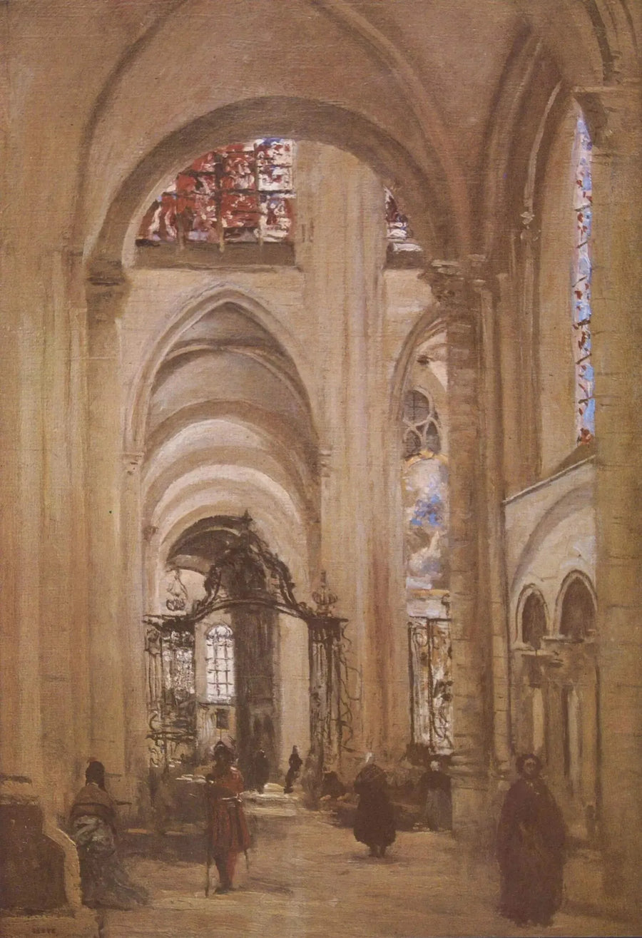 View of the interior of the Sens Cathedral - Jean-Baptiste Camille Corot